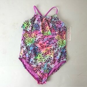 Catalina Flounce One Piece Swimsuit Girls 14/16 Multicolor Cheetah Print…